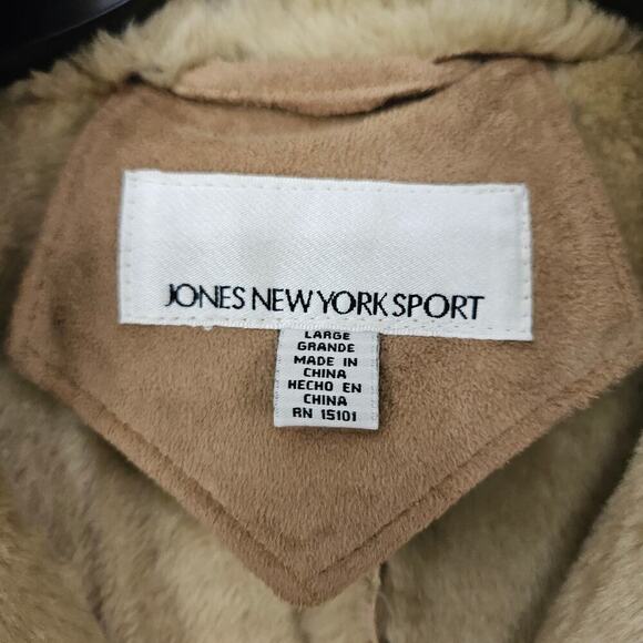 Jones New York Women Coat Faux Suede Faux Fur Lined Button Front Large 70s Style - Picture 7 of 10